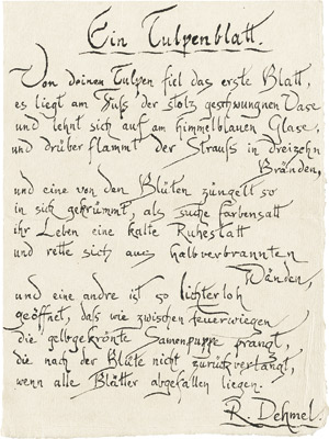 Lot 2135, Auction  110, Dehmel, Richard, Signiertes Gedichtmanuskript