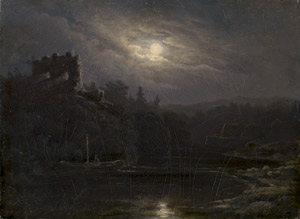 Lot 6083, Auction  110, Dresdener Schule, um 1830. Vollmond über einer Landschaft mit einer Burgruinie