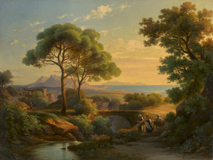 Lot 6091, Auction  110, Köbel, Georg, Blick aus dem Tal des Fiume Magra auf die Küste bei Carrara mit Blick auf Korsika