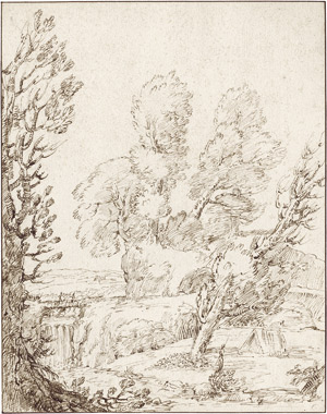 Lot 6412, Auction  110, Italienisch, 17. Jh. Heroische Landschaft mit großen Bäumen