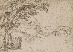 Lot 6413, Auction  110, Bolognesisch, um 1600. Baumbestandene Landschaft mit zwei Rastenden