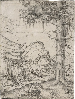 Lot 6426, Auction  110, Altdorfer, Albrecht - Umkreis, Gebirgslandschaft mit großer Fichte.