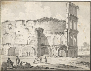Lot 6523, Auction  110, Niederländisch, um 1780. Ansicht der Ruinen des Colloseums mit Staffage