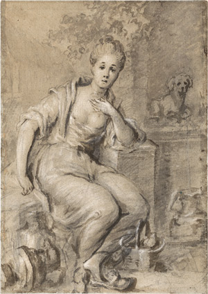 Lot 6542, Auction  110, Peters, Johann Anton de, Eine junge Frau in einer Parklandschaft