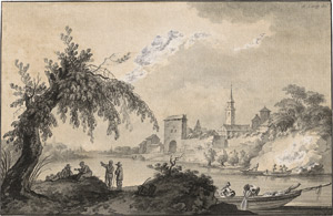 Lot 6559, Auction  110, Zingg, Adrian, Flusslandschaft mit Fischern bei einer Stadt