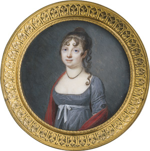 Lot 6876, Auction  110, Pinet, Nicolas - zugeschrieben, Bildnis einer jungen Frau im grauseidenen Empirekleid mit roter Samtstola