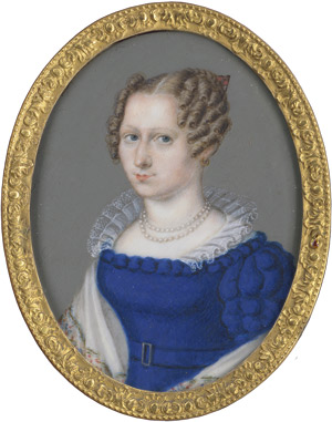 Lot 6906, Auction  110, Deutsch, um 1825. Junge Frau im blauen Kleid