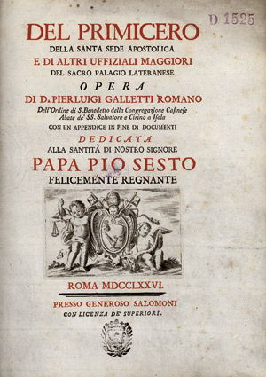 Lot 89, Auction  111, Galletti, Pierluigi, Del Primicero della Santa Sede