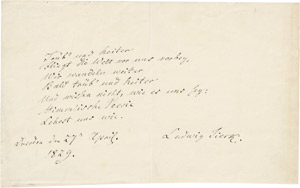 Lot 2126, Auction  111, Tieck, Ludwig, Albumblatt 1829
