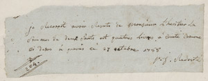 Lot 2315, Auction  111, Redouté, Pierre-Joseph, Eigenh. Quittung mit Unterschrift "P. J. Redouté". 