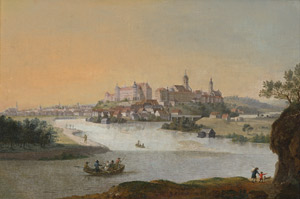 Lot 6072, Auction  111, Deutsch, um 1740. Morgenstimmung über der Leopoldineninsel und Schloss Neuburg an der Donau