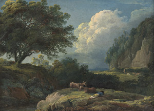 Lot 6077, Auction  111, Pillement, Jean-Baptiste - zugeschrieben, Pastorale Landschaft mit einem Hirten und seinem Vieh