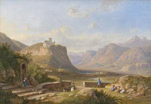 Lot 6105, Auction  111, Scheuchzer, Wilhelm, Tiroler Berglandschaft mit rastenden Wanderern