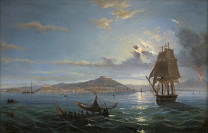 Lot 6114, Auction  111, Italienisch, um 1840. Blick auf Neapel bei Vollmond vom Meer aus