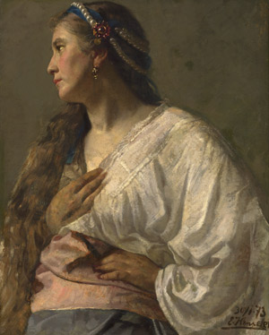 Lot 6147, Auction  111, Henseler, Ernst, Die italienische Braut (Bildnis einer jungen Frau mit Perlenhaarschmuck und Goldohring)