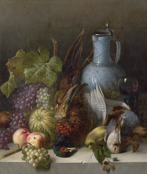 Lot 6201, Auction  111, Correggio, Joseph, Jagdstillleben mit Früchten und Fayencekrug