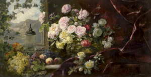 Lot 6212, Auction  111, Birkinger, Franz Xaver, Stillleben mit Rosenbouquet und Glaskrug, im Hintergrund Blick in die Landschaft