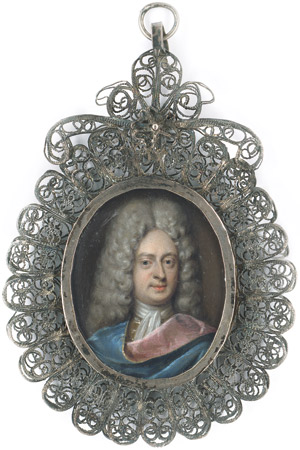 Lot 6823, Auction  111, Englisch, um 1700. Bildnis eines Herrn mit grauer Perücke im blauen Umhang