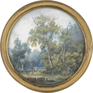 Lot 6833, Auction  111, Moreau, Louis Gabriel, Parklandschaft mit einer Dame und ihrem Hündchen