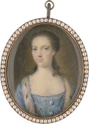Lot 6847, Auction  111, Englisch, um 1760. Bildnis einer adeligen Dame im blauen Kleid mit Spitze und Hermelinbesatz