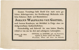 Los 2363 - Goethe, Johann Wolfgang von - Gedruckte Todesanzeige - 0 - thumb