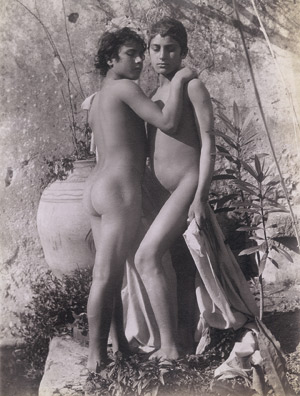 Lot 4048, Auction  112, Gloeden, Wilhelm von, Two nude youths; Young nude boy with vase; Reclining male nude