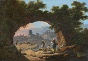 Lot 6057, Auction  112, Zais, Giuseppe - Umkreis, Pastorale Landschaft mit Wäscherinnen und Schafshirte