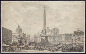 Los 6493 - Desprez, Louis-Jean - Catania: Komödianten auf der Piazza del Obelisco, - 0 - thumb