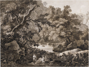 Los 6499 - Steiner, Emanuel - Eine idyllische südliche Landschaft mit drei Frauen am Ufer eines kleinen Wasserfalls. - 0 - thumb