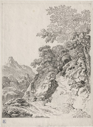 Lot 6510, Auction  112, Hackert, Jakob Philipp, Südliche Gebirgslandschaft mit zwei Zeichnern und einem Wanderer