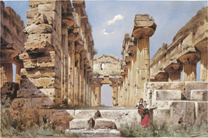 Lot 6629, Auction  112, Perlberg, Friedrich, Der Neptuntempel in Paestum: Mutter mit Tochter vor der Tempelruine.