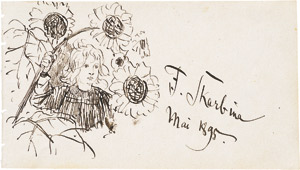 Lot 6775, Auction  112, Skarbina, Franz, Skizzenblatt: Junges Mädchen umgeben von Sonnenblumen
