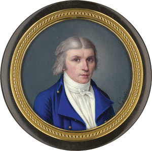 Lot 6811, Auction  112, Gautier, Jean-Rodolphe, Bildnis eines jungen Mannes in blauer Jacke mit weißer Weste und geknoteter Halsbinde.