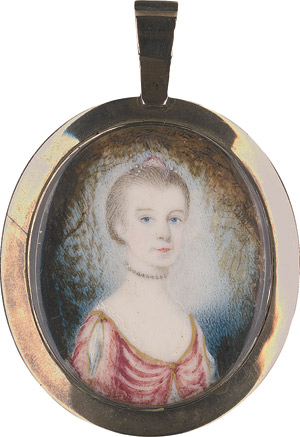 Los 6827 - Englisch - um 1750. Bildnis eines Mädchens mit Perlenhalskette, in rosa Kleid  - 0 - thumb