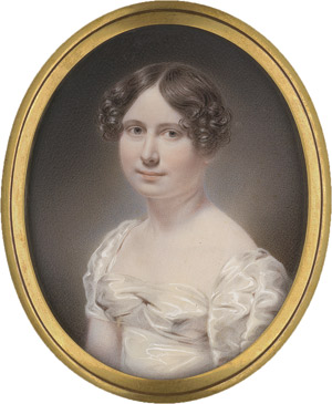Lot 6839, Auction  112, Patten Jr., William, Bildnis der Mrs John Campbell, geb. Jane Hamilton (1800-1832) in weißem Seidenkleid mit kurzen Puffärmeln.
