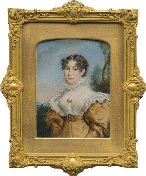 Lot 6854, Auction  112, Collen, Henry - zugeschrieben, Bildnis der Jemima W. Tooke, geb. Hammond, in beigem Kleid mit weißem Spitzeneinsatz und Rüschenkragen, vor Landschaftshintergrund