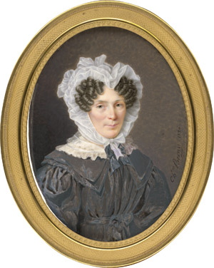Los 6858 - Berny d'Ouville, Charles Antoine Claude - Bildnis einer Frau in dunkelgrauem Kleid mit weißem Spitzenkragen und gerüschter Gaze-Haube - 0 - thumb