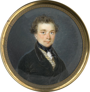 Lot 6865, Auction  112, Soyer, Jean-Baptiste, um 1820/1825. Bildnis eines jungen Mannes in flaschengrüner Jacke und gestreifter gelber Weste 