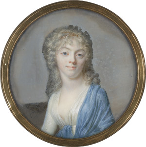 Los 6896 - Augustin, Jean-Baptiste Jacques - Bildnis der Maria Elisabeth Laregnère, geb. Baelde (geb. 1775) aus Rotterdam, in weißem Kleid mit hellblauem Schal, eine Goldkette im lockigen blonden Haar - 0 - thumb