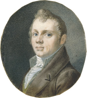 Los 6907 - Dänisch - um 1810/1815. Bildnis eines jungen Mannes genannt Buchhändler Lüderiz, in hellbrauner Jacke und grün gestreifter gelber Weste, mit weißer Halsbinde und Rüschenjabot - 0 - thumb