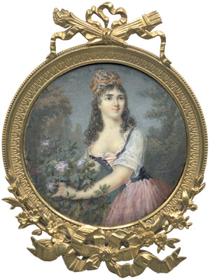 Lot 6920, Auction  112, Aubry, Louis-François - Nachfolge, Bildnis einer jungen Frau in rosa Rock beim Rosenpflücken