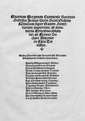 Lot 1101, Auction  113, Duns Scotus, Johannes, Scriptum Primum [bis] Quartum scriptum Oxoniense Doctoris Subtilis Joannis Duns Scoti