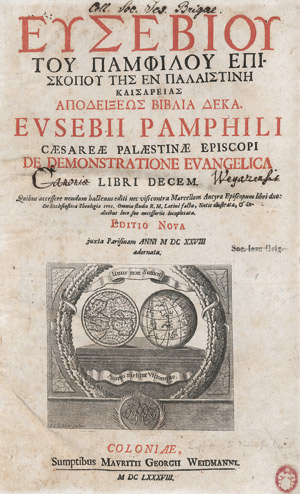 Lot 1120, Auction  113, Eusebius Caesariensis, Apodeixeos biblia deka