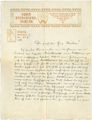 Lot 2025, Auction  113, Diederichs, Eugen, Brief 1901