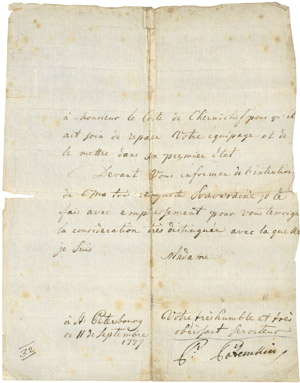 Lot 2284, Auction  113, Potemkin, Gregor Alexandrowitsch, Brief 1777
