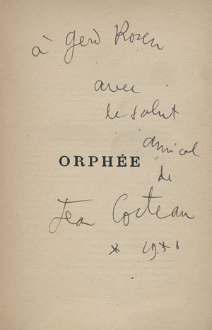 Lot 3083, Auction  113, Cocteau, Jean, Orphée (Widmungsexemplar)