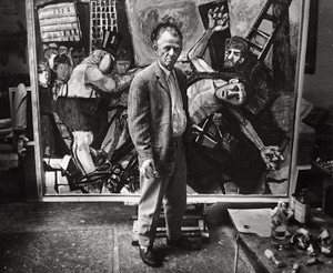 Lot 4171, Auction  113, Heinemann, Jürgen, Otto Dix in front of his painting "Große Kreuzaufrichtung" in his studio on Höri, Bodensee