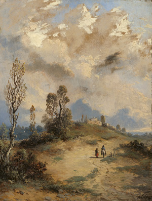 Lot 6087, Auction  113, Trippel, Albert Ludwig, Weite Landschaft mit Gehöft und Eselsreiter