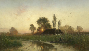 Lot 6162, Auction  113, Moras, Walter, Abendstimmung über Spreewaldlandschaft