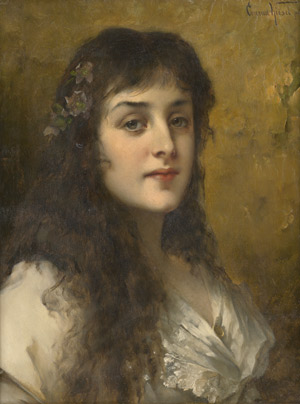 Lot 6198, Auction  113, Kiesel, Conrad, Portrait einer jungen Frau im weißen Kleid und mit Blumen im Haar